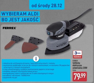 Szlifierka elektryczna uniwersalna FERREX 220W sztuka promocja w Aldi