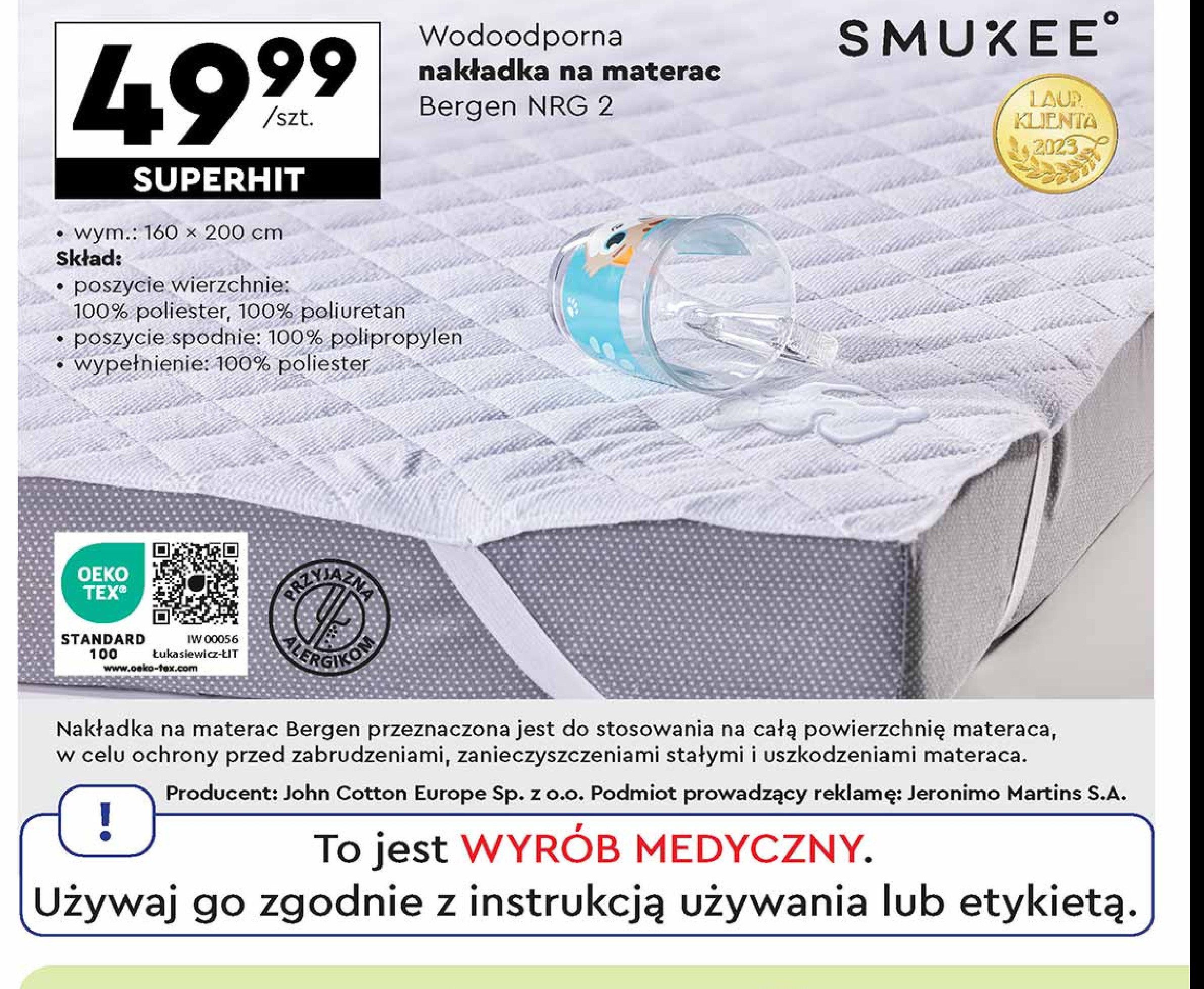 Nakładka na materac 160 x 200 cm Smukee promocja