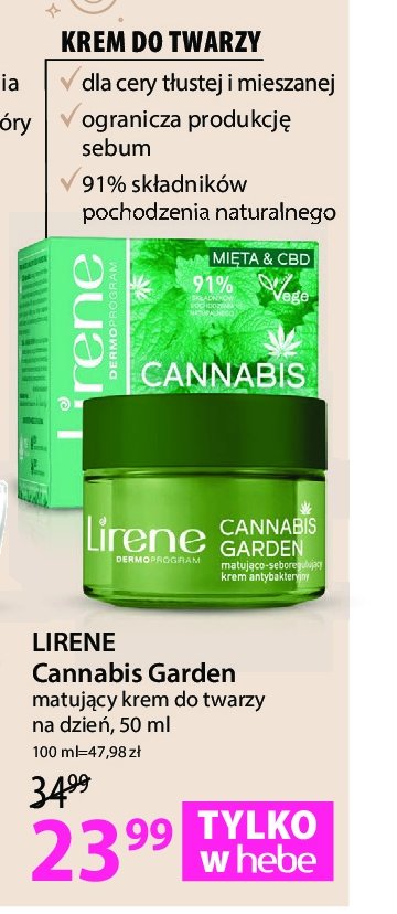 Krem do twarzy na dzień matujący Lirene cannabis garden promocja