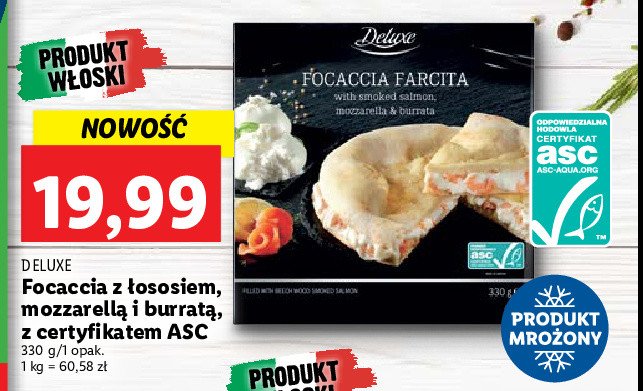 Focaccia z łososiem, mozzarellą i burratą Deluxe promocja