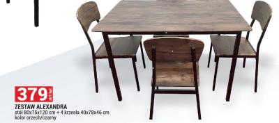Zestaw ALEXANDRA stół 80x75x120 cm + 4 krzesła 40x78x46 cm kolor orzech/czarny promocja w Merkury Market