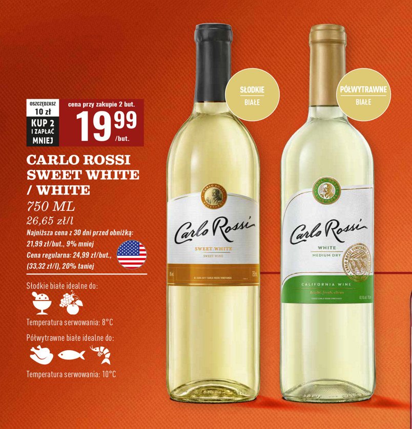 Wino Carlo rossi white sweet promocja w Biedronka