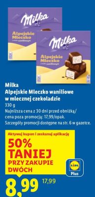 Alpejskie Mleczko waniliowe w mlecznej czekoladzie Milka promocja w Lidl