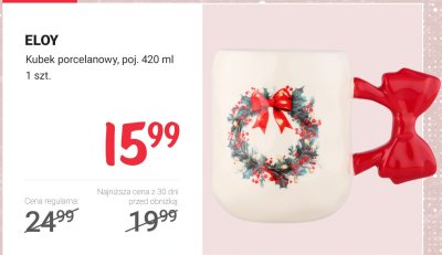 Kubek porcelanowy wieniec świąteczny z kokardą  promocja w Rossmann