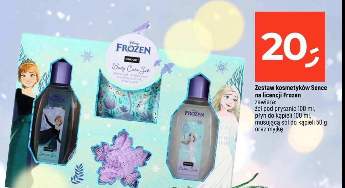 Zestaw w pudełku frozen żel pod prysznic 100 ml + płyn do kąpieli 100 ml + musująca sól do kąpieli 50 g + myjka Sence collection zestaw promocja