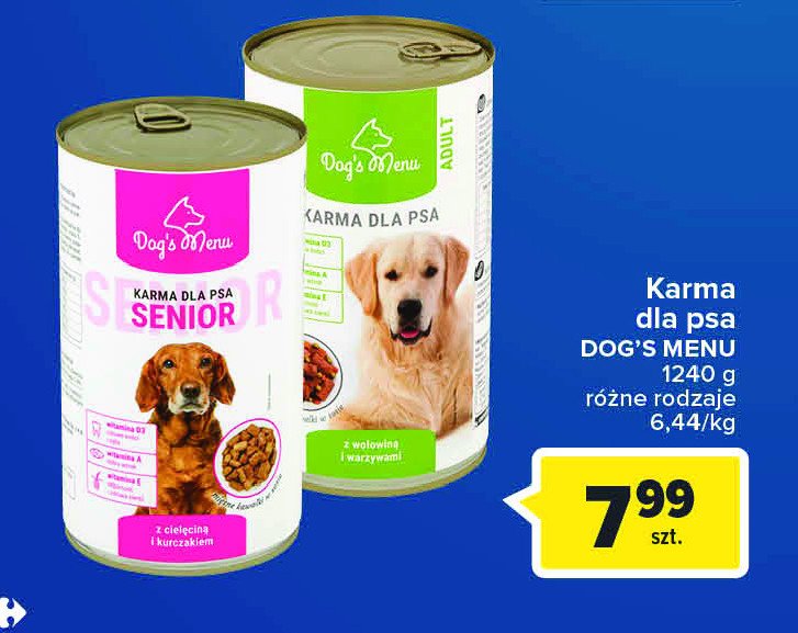 Karma dla seniora z cielęcina Carrefour dog's menu promocje