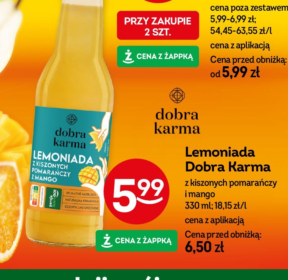 Lemoniada z kiszonych pomarańczy i mango Dobra karma promocja w Żabka