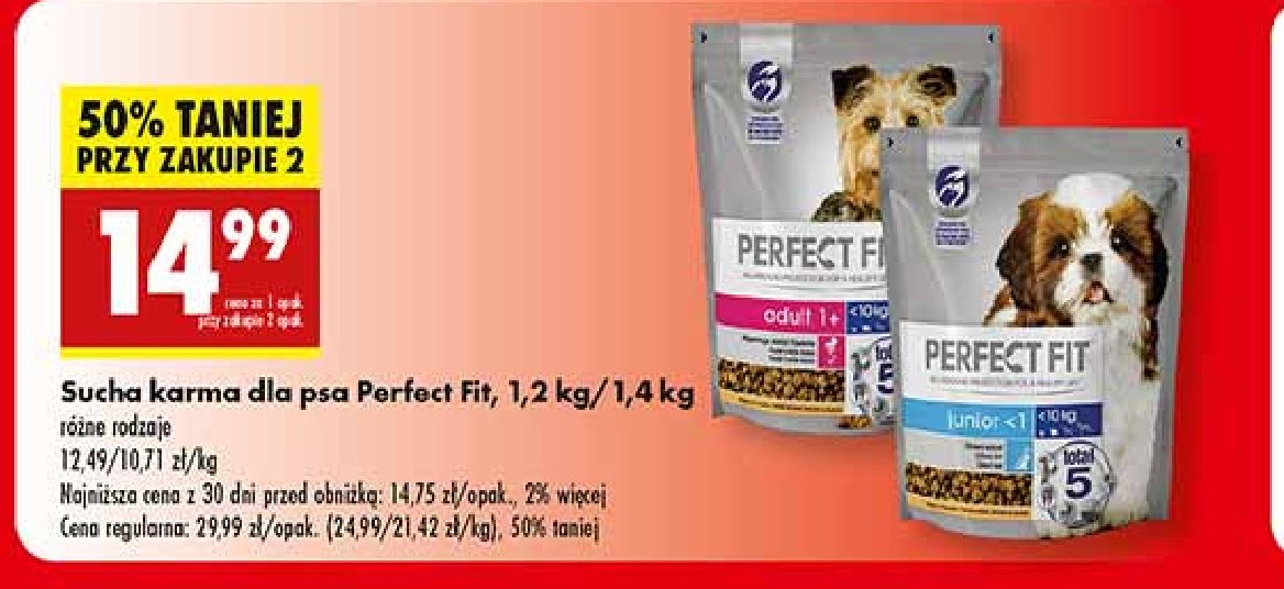 Karma dla psa adult 1+ Perfect fit promocja w Biedronka