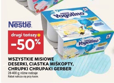 Deser misiowy, ciastka Miskopty, chrupki Chrupaki Gerber różne rodzaje 28-400 g Nestlé Yogolino promocja w Stokrotka