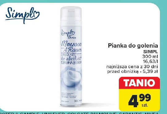 Pianka do golenia nawilżająca SIMPLY CHOICE promocja w Carrefour Market