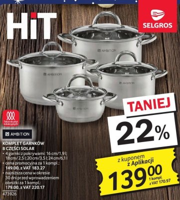 Komplet garnków 8 częściowy Solar Ambition promocja w Selgros