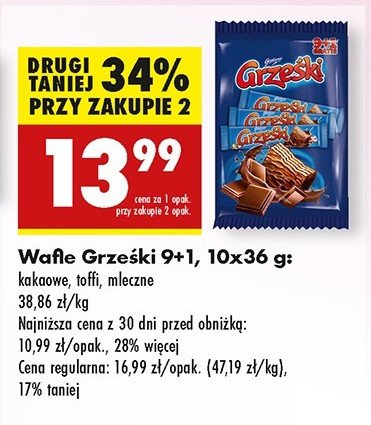 Wafelek kakaowy w czekoladzie mlecznej Grześki mega promocja