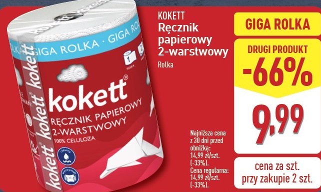 Ręcznik papierowy 2-warstwowy Kokett promocja w Aldi