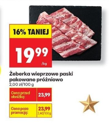 Żeberka wieprzowe paski pakowane próżniowo promocja w Biedronka