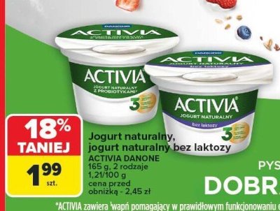 Jogurt naturalny, jogurt naturalny bez laktozy Activia Danone różne rodzaje promocja w Carrefour