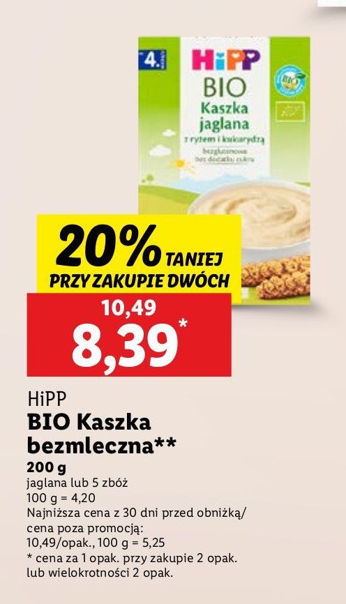 Kaszka jaglana z ryżem i kukurydzą Hipp bio promocja w Lidl