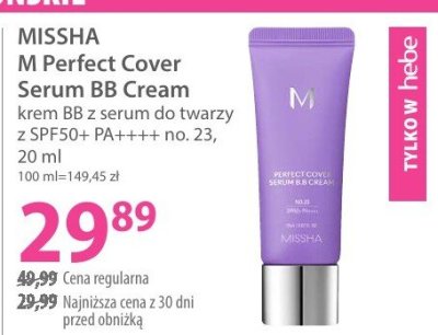 Krem MISSHA M Perfect Cover Serum BB Cream krem BB z serum do twarzy z SPF50+ PA++++ no. 23 promocja w Hebe