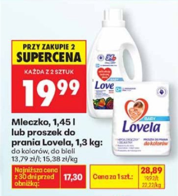 Mleczko lub proszek do prania Lovela, 1,45 l / 1,3 kg: do kolorów, do bieli promocja w Biedronka