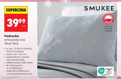 Poduszka ortopedyczna Aloe Vera SMUKEE wym. 60 × 40 cm szara promocja w Biedronka