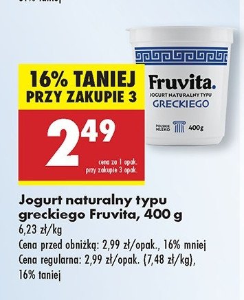 Jogurt naturalny grecki Fruvita promocja w Biedronka