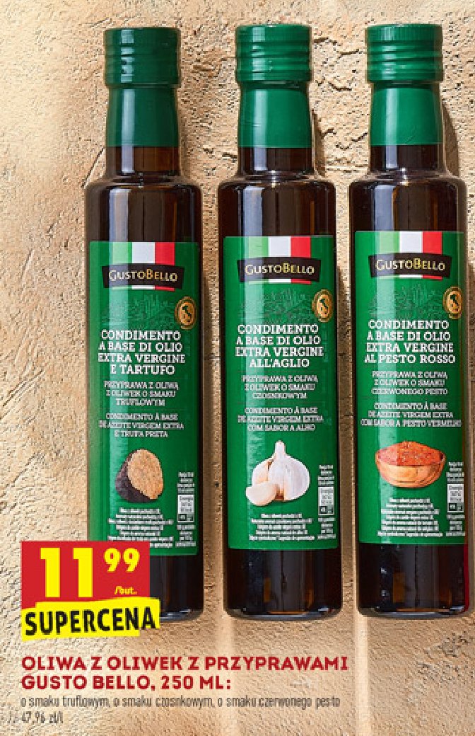 Oliwa z oliwek o smaku czosnkowym Gustobello promocja