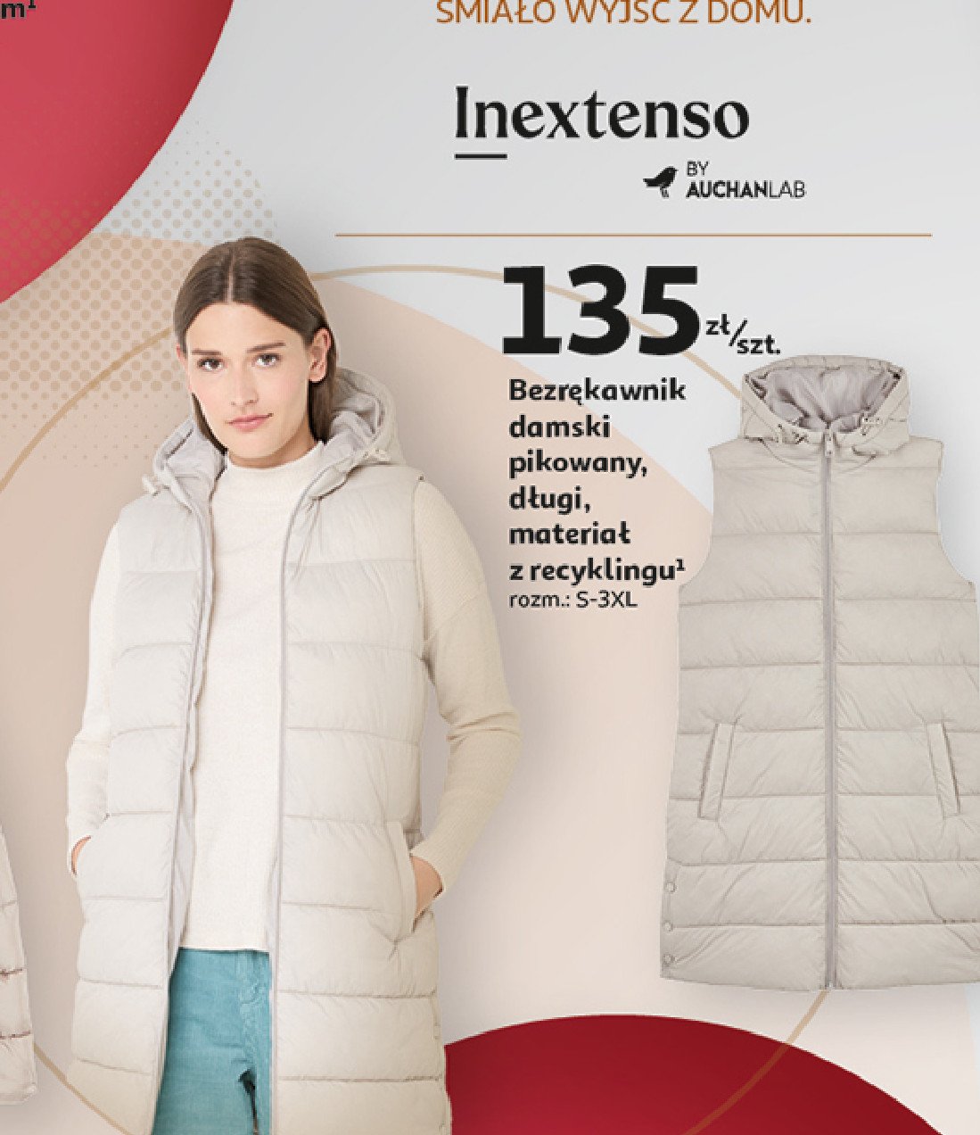 Bezrękawnik damski długi rozm. s-3xl Auchan inextenso promocja w Auchan