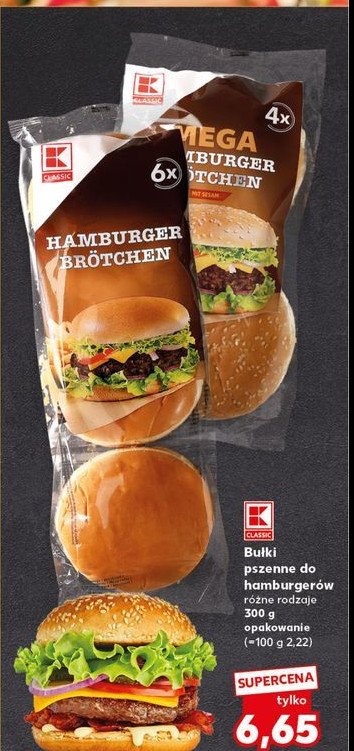 Bułki pszenne hamburger mega K-classic promocja w Kaufland