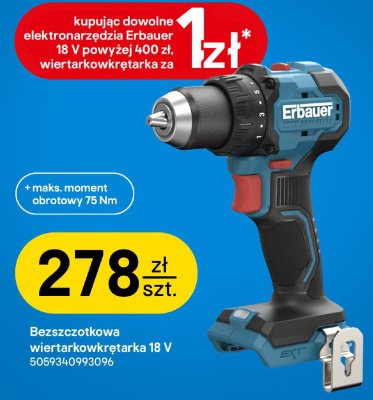Bezszczotkowa wiertarkowkrętarka Erbauer 18 V promocja w Castorama