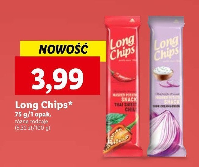 Chipsy thai sweet chili Long chips promocja w Lidl