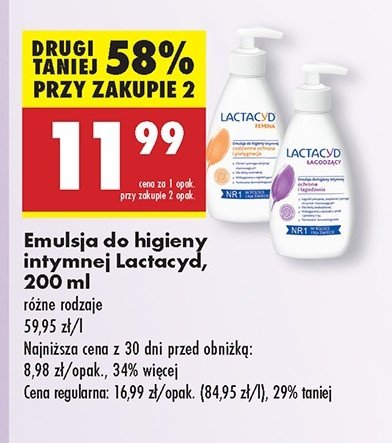 Emulsja do higieny intymnej łagodząca Lactacyd femina promocja w Biedronka