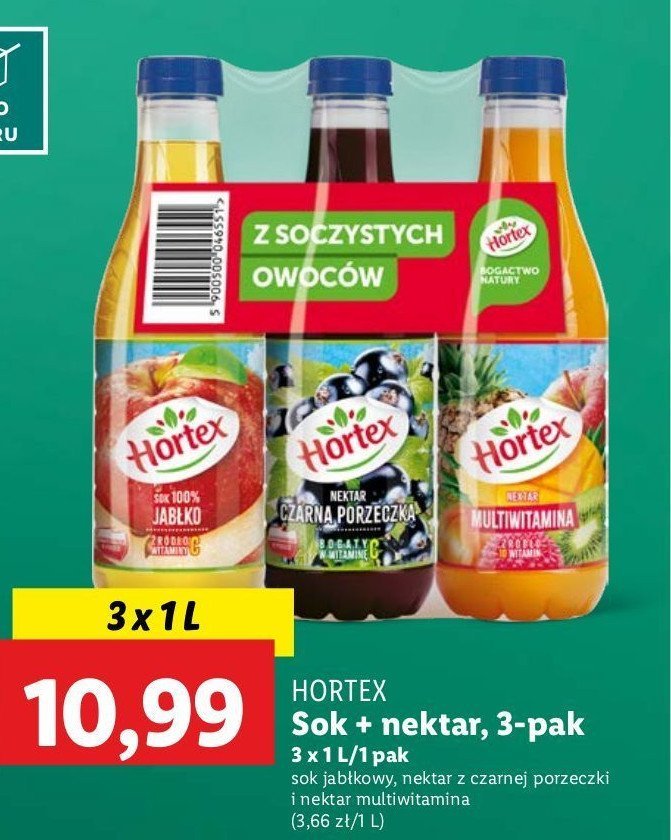 Zestaw: sok jabłko + nektarcz czarna porzeczka + sok multiwitamina Hortex promocja