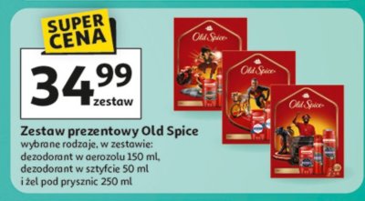 Zestaw prezentowy Old Spice wybrane rodzaje, w zestawie: dezodorant w aerozolu 150 ml, dezodorant w sztyfcie 50 ml i żel pod prysznic 250 ml promocja w Auchan