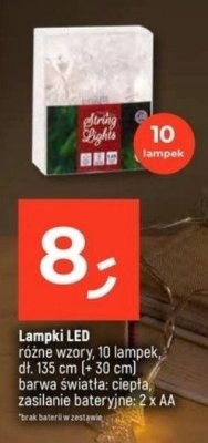 Lampki LED różne wzory, 10 lampek, dł. 135 cm (+ 30 cm), barwa światła: ciepła, zasilanie bateryjne: 2 x AA promocja w Dealz