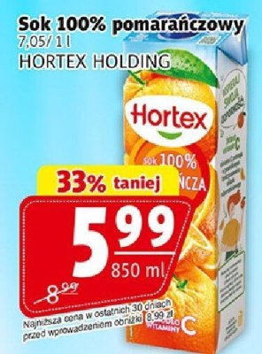 Sok 100% pomarańczowy HORTEX HOLDING promocja w Prim Market