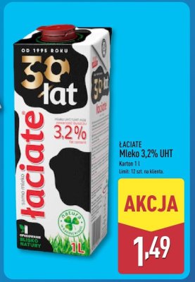 Mleko 3,2% UHT ŁACIATE promocja w Aldi