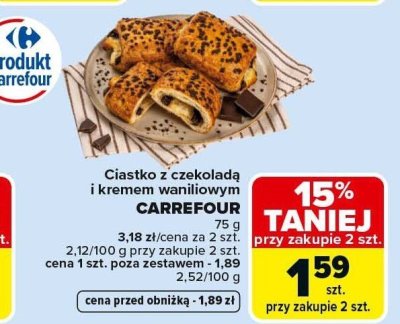 Ciastko z czekoladą i kremem waniliowym CARREFOUR 75 g promocja w Carrefour