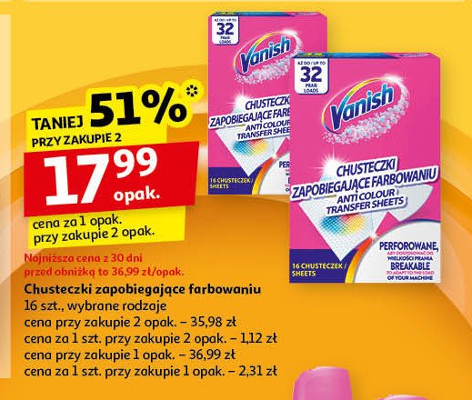 Chusteczki zapobiegające zafarbowaniu ubrań Vanish color protect promocja w Auchan