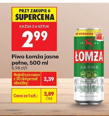Piwo Łomża jasne pełne, 500 ml promocja w Biedronka