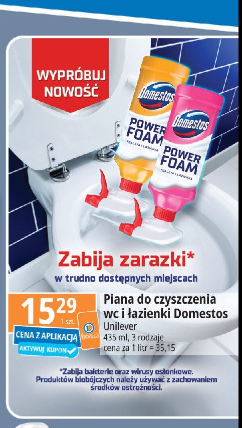 Spray do czyszczenia floral fiesta Domestos power foam promocja w Leclerc