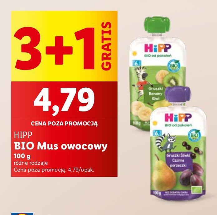 Mus owocowy gruszki-banan-kiwi Hipp bio promocja w Lidl
