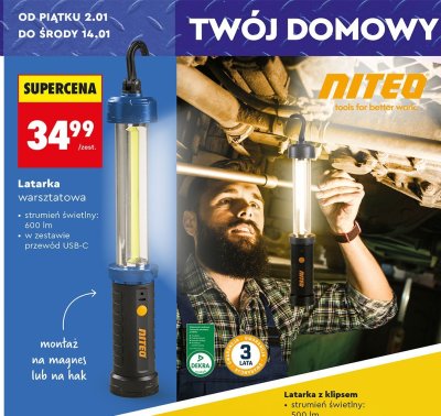 Latarka warsztatowa 600 lm promocja w Biedronka