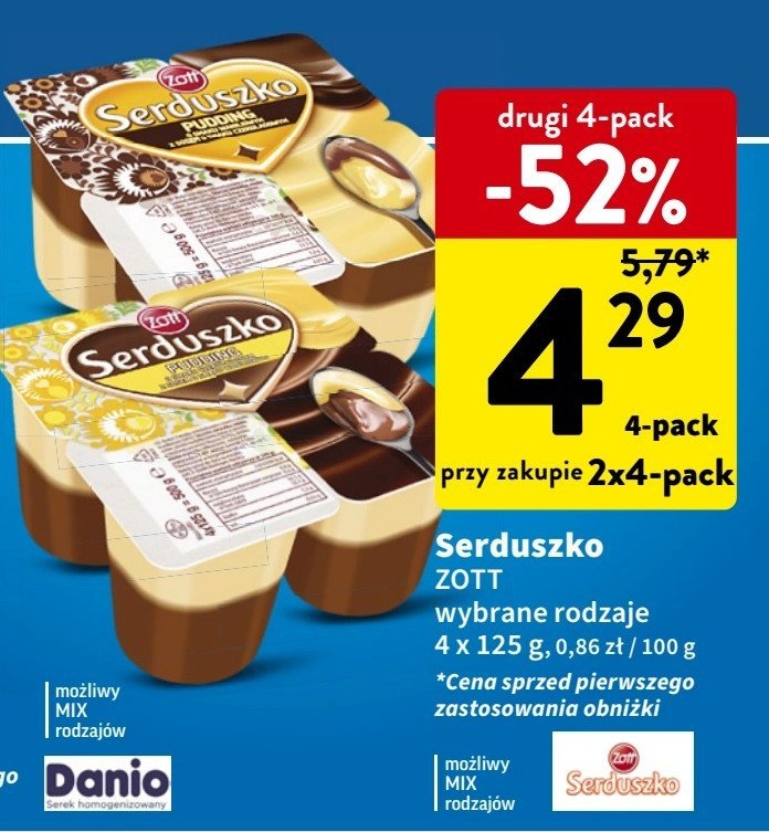 Pudding czekoladowy z sosem waniliowym Zott serduszko promocja