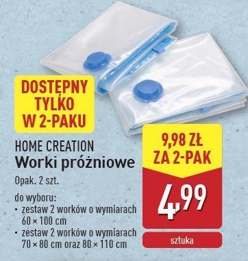 Worki do pakowania próżniowego 70 x 80 cm + 80 x 110 cm Home creation promocja w Aldi