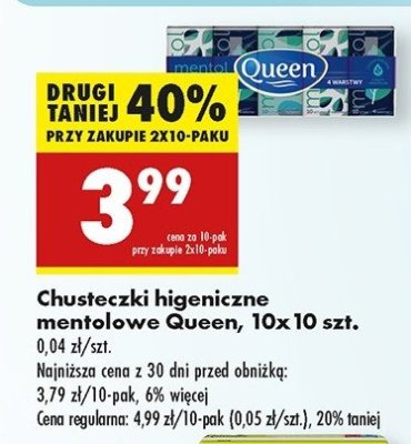 Chusteczki higieniczne mentol Queen promocja