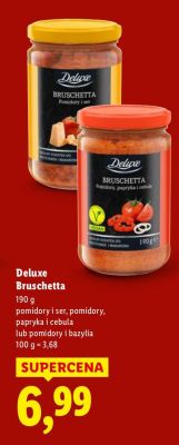 Bruschetta Deluxe pomidory i ser, pomidory, papryka i cebula lub pomidory i bazylia promocja w Lidl