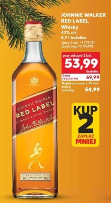 Whisky Johnnie Walker Red Label 40% alk. 0,7 l butelka promocja w Kaufland
