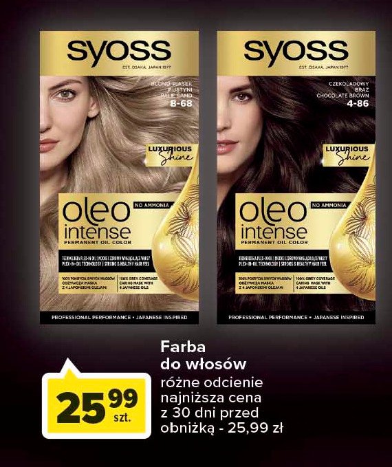 Farba do włosów czekoladowy brąz 4-86 Syoss oleo intense thermo care promocja
