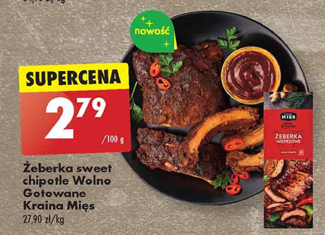 Żeberka sweet chipotle wolno gotowane Kraina mięs promocja w Biedronka