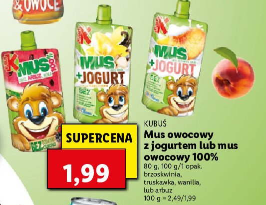 Mus brzoskwinia-jabłko-banan Kubuś mus + jogurt promocja