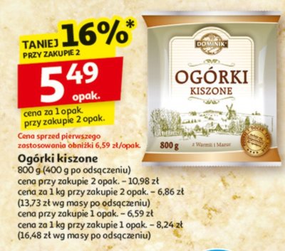 Ogórki kiszone 800 g (400 g po odsączeniu) promocja w Auchan